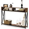 COSTWAY Consolle Ingresso a 2 Livelli, Tavolo Consolle in Legno e Metallo con Ripiani e Piedini Regolabili, Tavolo d'Ingresso Stretto Moderno per Salotto e Corridoio, 120 x 23 x 79 cm (Marrone)