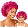 BONNET QUEEN Set di 2 Cappelli in Seta per Mamma e Bambino, Cappello in Raso con Ampia Fascia Elastica per Donna e Bambino, Cappello per Bambini per Ragazze, Ragazzi, Bambini, Rosa Caldo