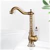 ROWINNAO Rubinetto da bagno in ottone anticato, in stile retrò, girevole a 360°, monocomando, rubinetto da bagno dorato, con beccuccio, altezza 253 mm, freddo e caldo