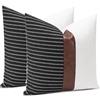 JOTOM Set di 2 federe per cuscino in ecopelle patchwork a righe, 45 x 45 cm, per divano, soggiorno, letto, decorazione per la casa, 45 x 45 cm, colore bianco e nero
