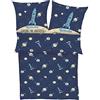 s.Oliver Biancheria da letto rocket 135 x 200 cm - Biancheria da letto per bambini in raso blu 100% cotone, astronauta e universo, 2 lenzuola per copripiumino 135 x 200 cm + federa 80 x 80 cm,