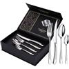 VIQWYIC Set di posate da 24 pezzi, posate martellate, in acciaio inox 18/10, forchetta, cucchiaio, set di posate per 6 persone, posate moderne in argento, per casa/ristorante/feste, argento