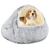 SUOXU Cuccia per cani con cappuccio e supporti, lussuosa cuccia per cani di medie e piccole dimensioni, gatti meno di 10 kg, calda e accogliente, con ciambella in finta pelle morbida