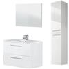 Mobile bagno sospeso 80 cm con colonna, lavabo e specchio bianco laccato - Aruba 94613