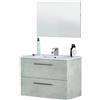 Fores Mobile bagno sospeso 80 cm con lavabo e specchio color cemento - Aruba 99134