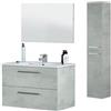 Mobile bagno sospeso 80 cm con colonna, lavabo e specchio color cemento - Aruba 99134