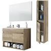 Mobile bagno sospeso 80 cm con colonna, lavabo e specchio rovere - Dakota 96250