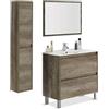 Mobile bagno 80 cm con colonna, lavabo e specchio rovere - Dakota 94611
