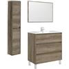 Mobile bagno 80 cm con lavabo, colonna e specchio rovere - Dakota 96249