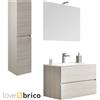 Mobile da bagno sospeso 80 cm con lavabo, colonna, specchio e led rovere grigio