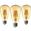 OUGEER 3 Pezzi LED Filamento Lampadina E27 ST64 6W 2200K Bianco Caldo 600Lm Vintage Edison Stile 60W Incandescente Equivalente Non-dimmerabile