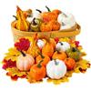 Manqyi 70 Pezzi Halloween Zucche Artificiali Set, Set di Zucche Artificiali, Ghiande Artificiali Pigne, Set di Decorazioni Autunnali, Mini Foglia di Bacche di Zucca, per Halloween, Ringraziamento, Feste