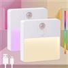 Artrastar Luce notturna LED con sensore di movimento per interni, ricaricabile tramite USB, 3 modalità (AUTO/SPENTO/ACCESO), luce RGB per corridoio, scale, camera da letto, stanza dei bambini (2 pezzo)