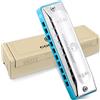 CONJURER Armonica Blues C, Armonica Blues Diatonica Stanadard a 10 fori e 20 toni con custodia, Arpa a bocca per principianti, adulti, bambini, professionisti, studenti, amici, regali (Argento, G)