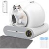 XQDKoon Lettiera Gatto Autopulente 65L + 9 L, Lettiera Automatica per Gatti con Monitoraggio Sanitario APP, Deodorante Ionico Lettiere Autopulenti Gatti 2 Sacchi Spazzatura e Tappetini Lettiera Gatto