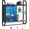Bestier Mensole da Cucina a LED, Mensole per Tubi Industriali da 84 cm con Ripiani in Vetro Regolabili, Mensola a Parete con Portasciugamani con 6 Ganci a S, Portabottiglie per Vino e Caffè, Nero
