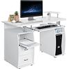 LIFEZEAL Scrivania di Lavoro per Computer, Vassoio Estraibile per Tastiera, Porta PC e Stampante, 2 Cassetti, 2 Ripiani, 1 Scomparto, Moderno, Ideale per Studio, Uffico, Legno, Bianco, 120x55x85 cm