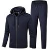 AIYINIY Set di tute da uomo con tasche, casual, a maniche lunghe, con felpa e pantaloni, set sportivo con cappuccio e pantaloni per jogging, bodybuilding, palestra, Blu scuro, L