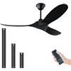 MSHENUED Ventilatore da soffitto nero da 177cm senza luce, per interni ed esterni, con telecomando, ventilatore a soffitto a elica con 3 pale in legno di noce, silenzioso ventilatore da soffitto a 6 marce