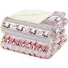 Tata Home Coperta Pile Plaid Divano Pesante e Caldo con Retro Sherpa Fantasia Tirolese Lettino 130x160 cm Dis. Renna
