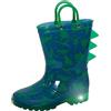 ScruffyTed Stivali da pioggia con dinosauri illuminati per bambini con manici e luci lampeggianti per ragazze Dino stivali da pioggia, blu verde, 28 EU