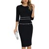 HOMEYEE Vestito delle Donne dell'Annata 3/4 Manica Girocollo Affari Vestito Aderente Cocktail Tubino B980(XXL, Nero)