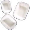 Webake Enamelware Set di 3 Teglie per Arrosti, Smalto Piatto Rettangolare, Antiaderenti Scodelle Smaltate, in Ceramica, Colore: Bianco con Bordo Blu