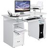 COSTWAY Scrivania Salvaspazio, Scrivania con Cassetti, Vassoio per Tasteriera, Ripiani e Porta Stampante, Scrivania Porta PC per Ufficio e Studio, 120 x 55 x 76 cm, Portata 60 kg (Bianco)