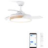 CREATE / WIND CLEAR M/Ventilatore da soffitto con luce bianco legno chiaro con telecomando e Wifi / 40W, Ø108 cm, pale retrattili, 6 velocità, funzione estate-inverno