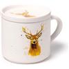 Puckator Set Tazza Grande in Porcellana e Sottobicchiere/Coperchio 2 in 1 - Cervo - Designed by Jan Pashley