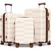Vipbox Set 3 Valigie Rigide (3 ANNI DI SERVIZIO VIP) Espandibile Policarbonato Ultra Leggera Set Trolley da Viaggio Durevole Valigia con Chiusura TSA e 4 Ruote, Bianco Elegante