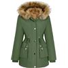 Xnova Cappotto Donna Invernale, Parka Impermeabile con Cappuccio Antivento, Media Lugghezza Giacca Foderato in Pile Pelliccia Sintetica Caldo ed Elegante Cappotti Outdoor Autunno Inverno (Verde, M)