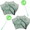 HunterBee 1/2PC pesca automatica gabbia，per gamberetti pieghevole granchio da pesca nylon rete da pesca，pesciolini gamberi granchi gabbia