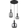 Trio Leuchten Pendelleuchte Diva 319830332, Metall Schwarz matt, Glas Chrom bedampft, exkl. 3x E27