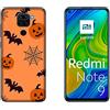 Generico Cover Custodia compatibile con Xiaomi Redmi Note 9 Halloween Zucche Sfondo Arancione con Pipistrelli e Ragnatela/Stampa anche sui lati/Telefono rigido a scatto Antiscivolo Antigraffio Antiurto Pro