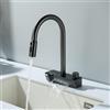 QREZAA Rubinetto a Cascata Lavello Cucina con Doccetta Estraibile, 4 Modalità Miscelatore Cucina con Tasti del Pianoforte e Pomello, G3/8 Rubinetti Cascata per Lavelli da Cucina Orientabile a 360° (Grigio)