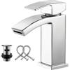Borlon Rubinetti a cascata per lavabo da bagno in ottone cromato con un foro per lavabo da bagno rubinetto moderno con scarico pop-up