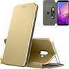 N NEWTOP Cover Compatibile per Samsung Galaxy J6 Plus, Chiusura Magnetica 360 Capsule Flip Custodia Libro per Carta di Credito Simil Pelle TPU Interno Funzione Stand Supporto (Oro)