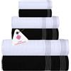 CASA COPENHAGEN Elegance, Set di 6 Asciugamani, Bianco + Nero, 550 g/m², 2 Asciugamani da Bagno, 2 Asciugamani da Viso, 2 Asciugamani da Viso in Morbido Cotone Egiziano per Bagno, Cucina e Doccia
