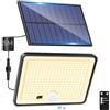 LOTMOS 1 Pezzo Luce Solare Led Esterno con Sensore di Movimento, 342 LED Faretti Solari a Led da Esterno IP65 Impermeabile, 3 Modes Faretto Solare con Telecomando per Giardino, Bianco Caldo