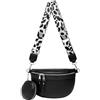 NIYUTA marsupio donna elegante borsa tracolla donna piccola borsetta pelle sintetica nero con tracolla larga 5 cm e portafoglio staccabile