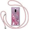 TUUT Cover per Samsung Galaxy S9 Plus/S9+ con Cordino, Custodia Brillantini Liquido con Collana Trasparente Ultra Sottile Silicone Antiurto Protettivo Sabbie Mobili Case per Cellulare Cordoncino - Rosa