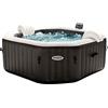 Intex 28458EX - PureSpa Vasca Idromassaggio Gonfiabile Jet&Bubble Deluxe Ottagonale, 4 posti, 120 Getti, Riscaldatore, Nero, 201x71 cm