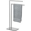 WENKO Portasciugamani Recco, portasciugamani da pavimento in acciaio inossidabile satinato con base pesante per un appoggio sicuro, due aste per riporre gli asciugamani, 48 x 80,5 x 20 cm
