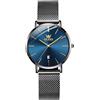 OLEVS Orologio Donna Classic Black Mesh Cinturino in acciaio inossidabile Orologio da donna con Data Blu Ultra Slim Minimalismo Orologio per Donna Impermeabile Rotondo Analog Quartz donna Orologio