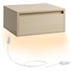 VASAGLE KAILYN Collezione - Comodino Pensile, Comodino Sospeso, Luce Regolabile, Cassetto, Mensola da Parete, 35 x 40 x 18 cm, Moderno, Camera da Letto Soggiorno, Beige Naturale LET654N01