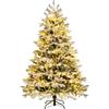 GYMAX 180 cm Albero di Natale Innevato Automatico, con 350 Luci, 1022 Rami in PVC e PE, Folto e Realistico, Base Pieghevole in Metallo, Montaggio Facile