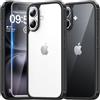 TAURI Cover per iPhone 16 con Pellicola in Vetro Temperato,Trasparente Custodia per Sottile Anticaduta - Nero