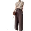 Generic Pantaloni casual da donna a gamba larga, con tasche larghe in velluto a coste, Marrone, M
