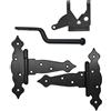 NUZAMAS - Set di 2 cerniere per capannoni da 20,3 cm, resistenti, con chiusura a scatto, in ferro battuto, antiruggine, colore: nero